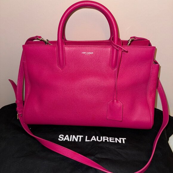 SAINT LAURENT  Grained Calfskin Small Cabas Rive Gauche - Fuschia - Picture 2 of 15